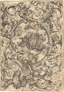 Ornament met Uil Bespot door Dagvogels door Martin Schongauer