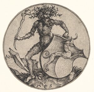 Schild met windhond vastgehouden door wilde man, ca. 1435-1491