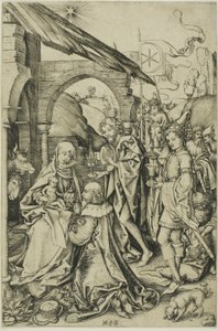 De Aanbidding der Wijzen, uit Het Leven van Christus door Martin Schongauer