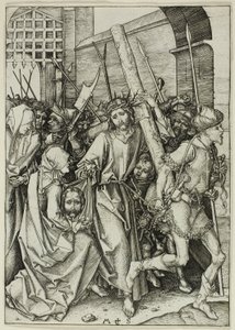 Het dragen van het kruis, uit De Passie door Martin Schongauer