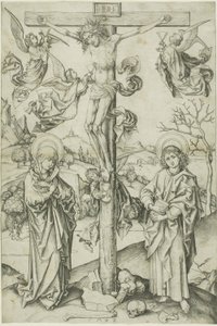De kruisiging met vier engelen door Martin Schongauer