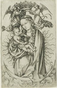 De Madonna op de Maansikkel Gekroond door Twee Engelen door Martin Schongauer