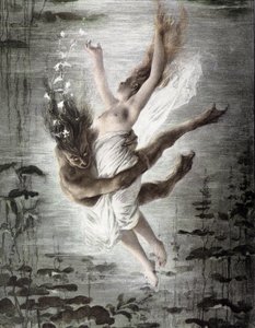 Zeemoster ontvoert een jonge vrouw (detail van 14299), "Allegorien", Martin Gerlach, ca. 1900. door Martin senior Gerlach