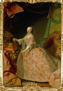 Keizerin Maria Theresia in een gewaad van Brusselse kant, een geschenk van de Vlaamse landgoederen ... (olieverf op doek)