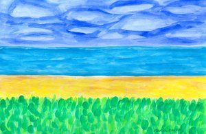 Gele zandstrand aan de turquoise zee door Martina Konitzky
