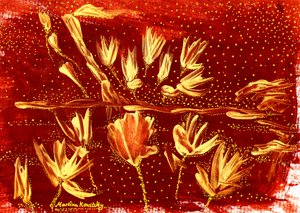 Landschap met bloemen en sterrenhemel bruin goud door Martina Konitzky
