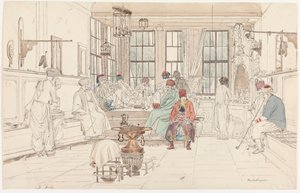 Het interieur van een Turkse café door Martinus Rørbye