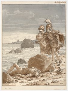 Twee krijgers vinden een man aangespoeld op het strand door Martinus Rørbye