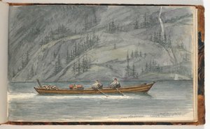Fjordlandschap met roeiboot. Krøderen, Noorwegen