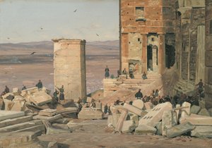 Grieken die Werken in de Ruïnes van de Akropolis