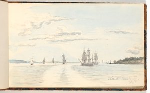 Kustlandschap met schepen
