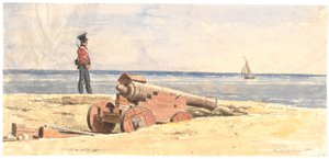 Wachtpost en kanon op het strand bij Frederikshavn door Martinus Rørbye
