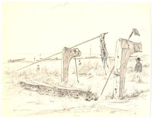 Strandpartij met bootplaats, Skagen door Martinus Rørbye
