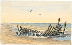 Wrak op het strand Nordstranden, gezonken op 9 mei 1832