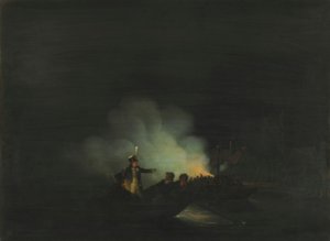 Dutch: De overtocht van Matthijs Beelaerts, commandant van de Nationale garde, naar Papendrecht in de nacht van 22 november 1813