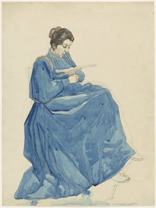 Zittende lezende vrouw