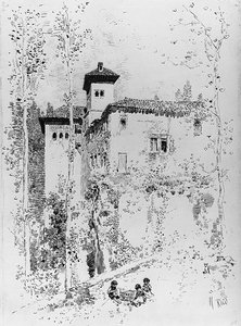 Voorbereidende tekening voor "Toren van de Dames" door Martín Rico y Ortega