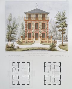Project voor een klein landhuis nabij Parijs, gegraveerd door Walter, plaat 18 uit Architecture Pittoresque et Moderne