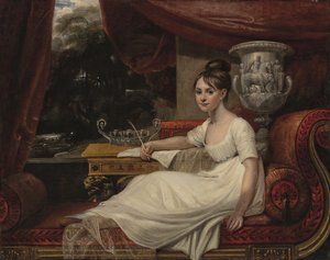 Portret van Eleanor Anne Porden, Lady Franklin (1795-1825), op een chaise longue door Mary Ann Flaxman