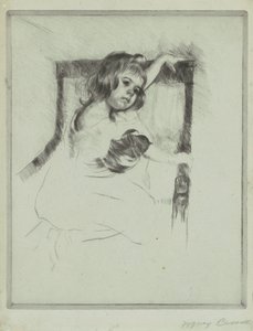 Knielend in een Fauteuil door Mary Cassatt
