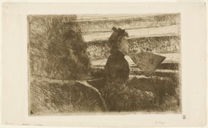 Dame in het Zwart, in een Loge, Rechts Kijken door Mary Cassatt