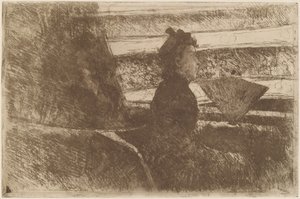 Dame in het zwart, in een loge, naar rechts gericht, ca. 1880 door Mary Cassatt