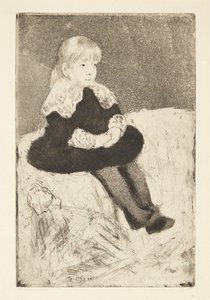Mademoiselle Luguet zittend op een bank