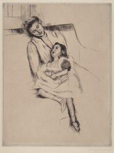 Reine en Margot zittend op een bank nr. 2, ca. 1902 door Mary Cassatt