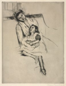 Reine en Margot Zittend op een Bank door Mary Cassatt