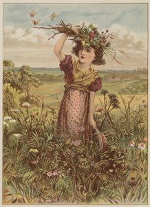Meisje met bloemen en vlinders