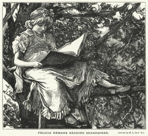 Felicia Hemans leest Shakespeare (gravure) door Mary L. Gow