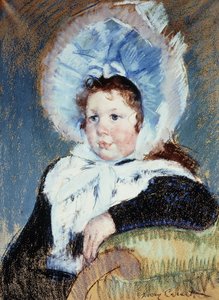 Dorothy in een zeer grote hoed en een donkere jas door Mary Cassatt