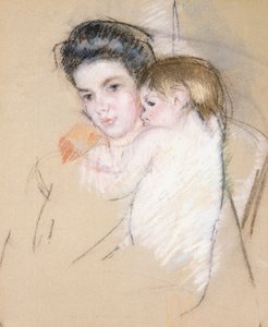 Moeder en naakt kind door Mary Cassatt