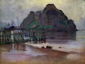Laag tij bij dageraad, Dumbarton Rock door Mary Young Hunter