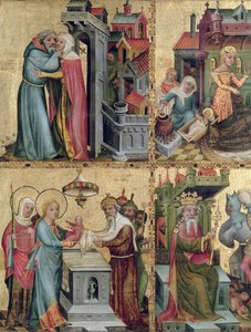 Ontmoeting bij de Gouden Poort en de Presentatie in de Tempel, van het Buxtehude Altaar, 1400-10 door Master Bertram of Minden