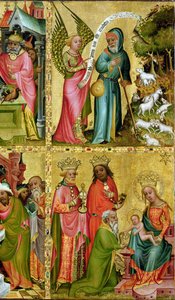 De Annunciatie aan St. Joachim en de Aanbidding der Wijzen, van de linker vleugel van het Buxtehude Altaar, 1400-10 (tempera op paneel) (detail) door Master Bertram of Minden