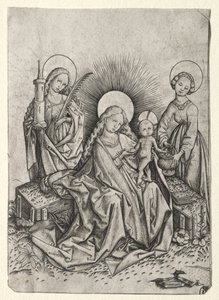 Madonna en kind in een tuin tussen St. Barbara en St. Dorothea door Master ES