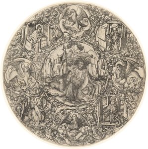 Sint Johannes de Doper in de Wildernis met het Lam van God, Omringd door de Symbolen van de Evangelisten en de Vier Kerkvaders door Master E.S.