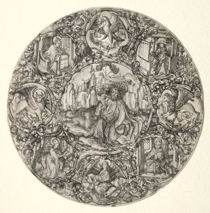St. Johannes de Doper omringd door de evangelisten en vier kerkvaders van de Latijnse Kerk door Master ES