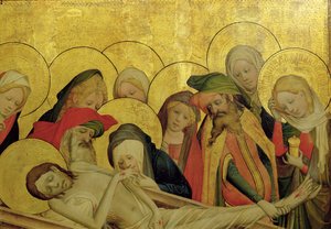 De graflegging, paneel van het St. Thomas-altaar uit de St. Janskerk, Hamburg, begonnen in 1424 (detail)