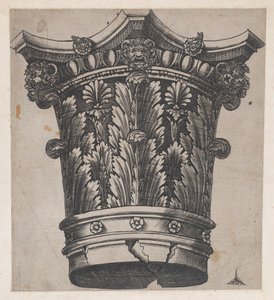 Speculum Romanae Magnificentiae: Kapiteel met hoofden en maskers, ca. 1537 door Master GA