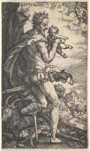 Saturnus uit De goden die over de planeten heersen, 1525 door Master I.B.