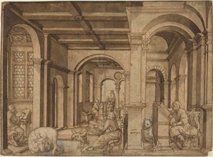 Vier Evangelisten in een Scriptorium door Master I.K.