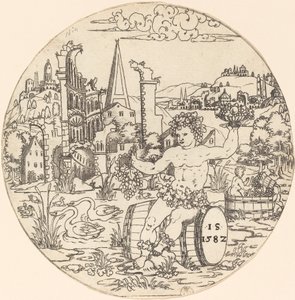 Bacchus zittend in een landschap