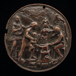 Apollo, Venus, Mars en Vulcanus, ca. 1500 door Master M.C.