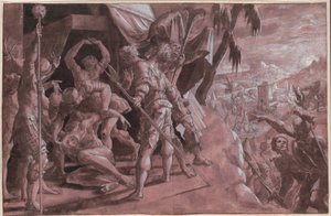 Soldaten ontdekken het lichaam van Holofernes door Master Of The Liechtenstein Adoration