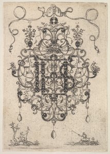 Ontwerp voor een hanger met IHS-monogram, 1609 door Master PRK