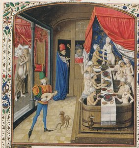 Een badhuis. Uit Facta et dicta memorabilia door Valerius Maximus, ca 1470 door Master of Anthony of Burgundy
