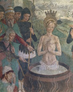 Italië, regio Piemonte, provincie Alessandria, Serralunga di Crea, Sacro Monte di Crea, Heiligdom van Santa Maria Assunta, Kapel van St. Margaretha van Antiochië, Passie van St. Margaretha van Antiochië, detail