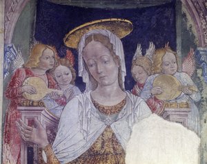 Italië, regio Piëmont, provincie Alessandria, fresco in kapel bij Basiliek van Santa Maria Assunta